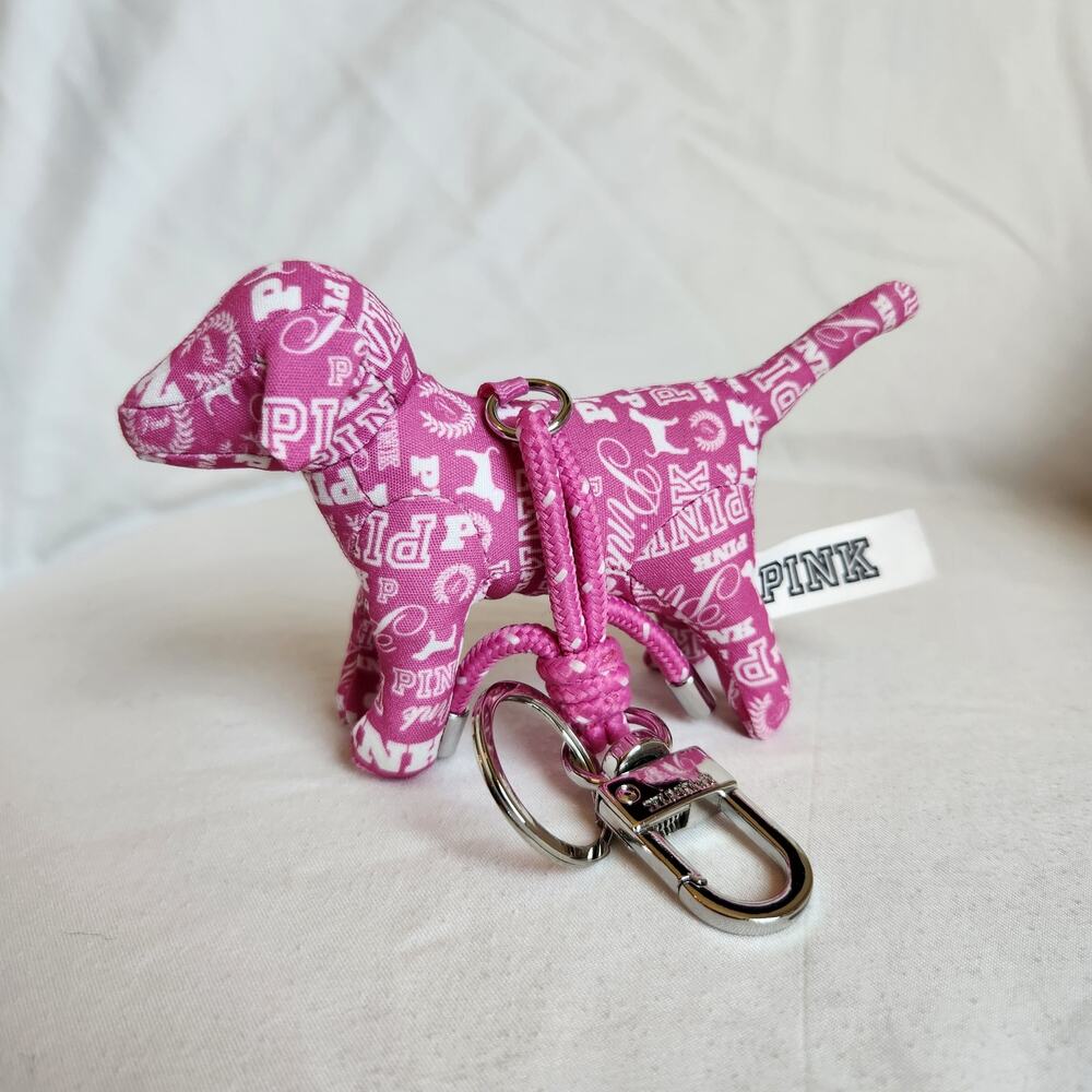 Victoria's Secret VS PINK Micro Mini Pup Dog Keychain Bag Clip - Pink Logo